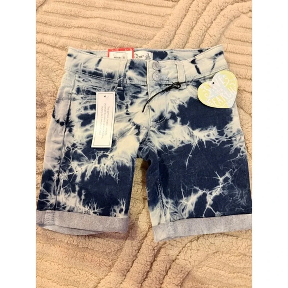 Jordache Girls Bermuda Denim Shorts Tie‎ Dye Blue White Adjustable Waist Size 5
